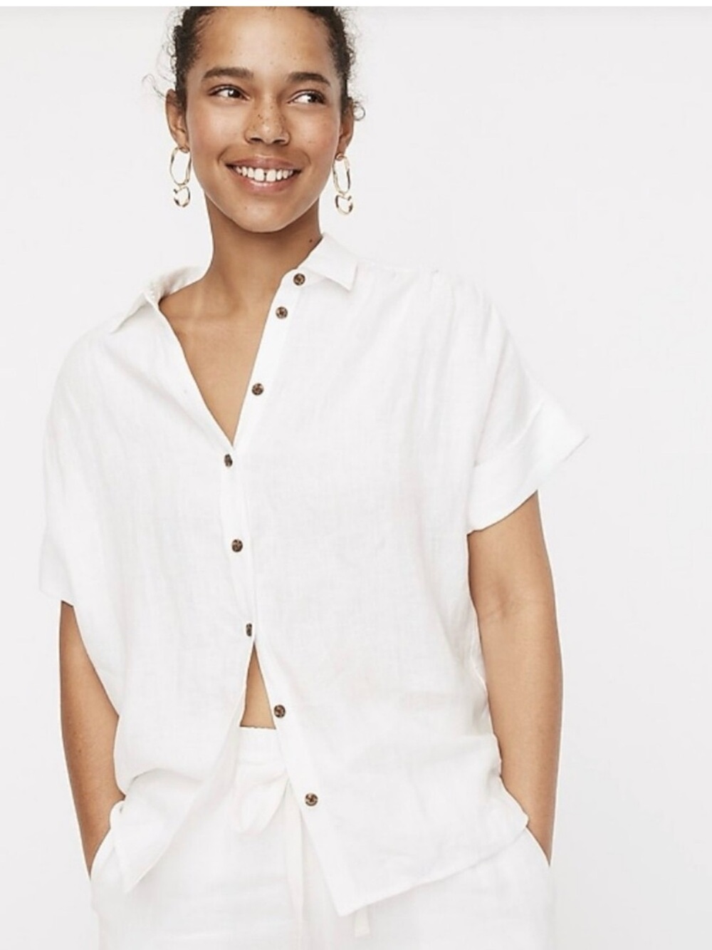 J.Crew Baird McNutt Irish Linen Relaxed Short Sleeve Shirt S White
